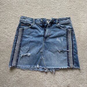 Free People Denim Skirt Size 4 with Distress, Sequence and Beading Detail